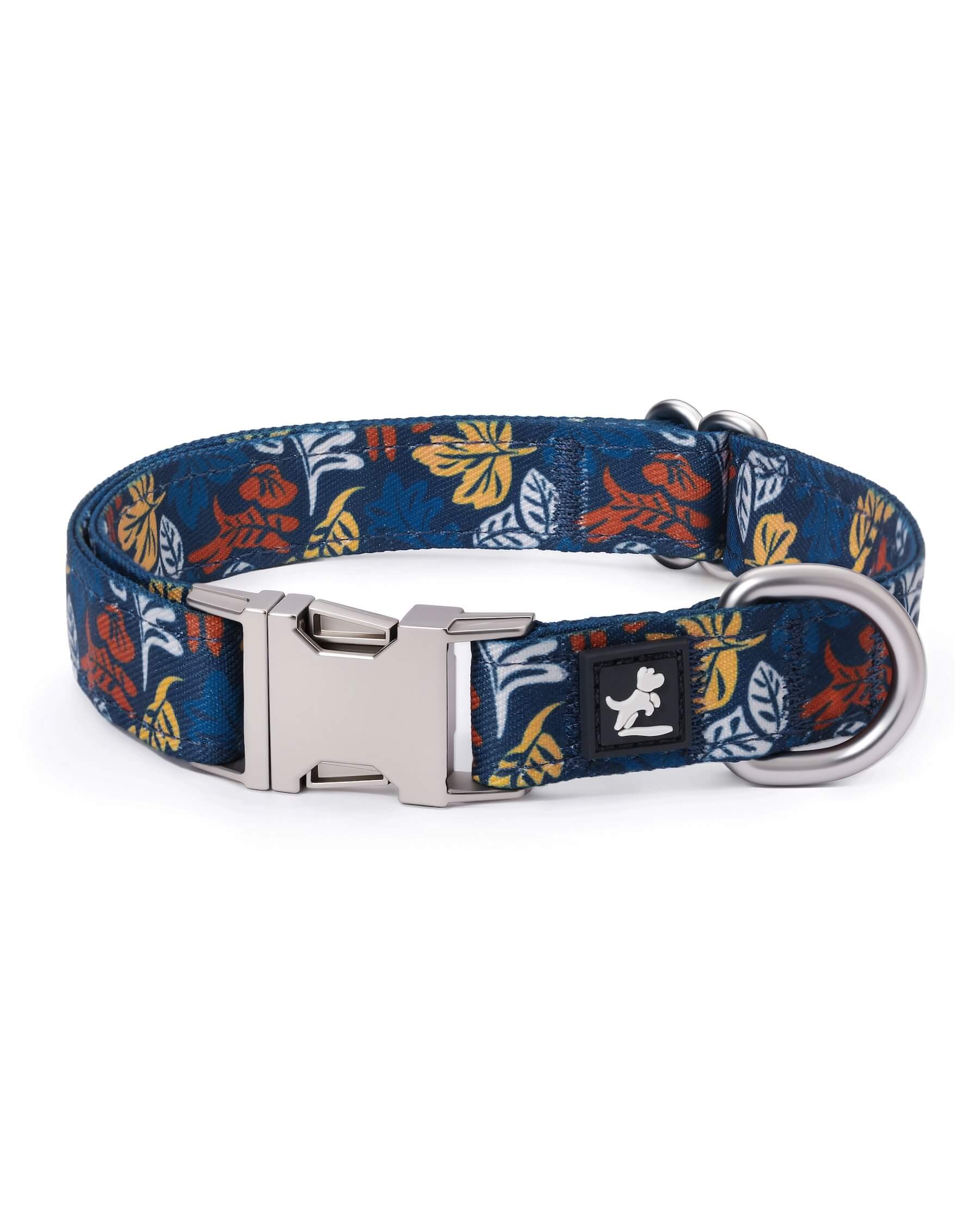 Dog Collar and Leash Set | Fall Leaf Blue & Amber